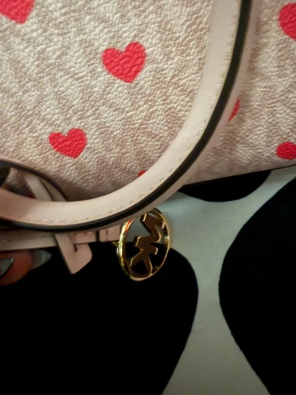Michael Kors Pink Satchel with Red Heart Print - Picture 2 of 3